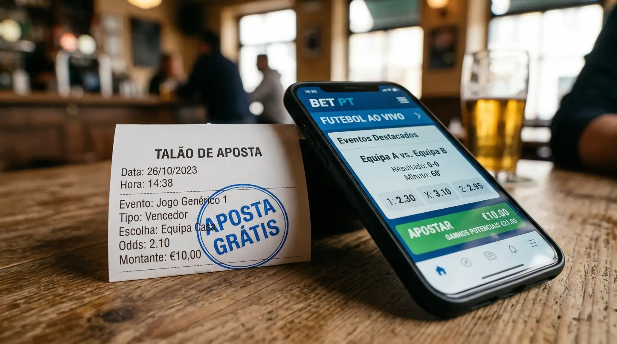 Boletim de aposta grátis numa plataforma de apostas desportivas em Portugal