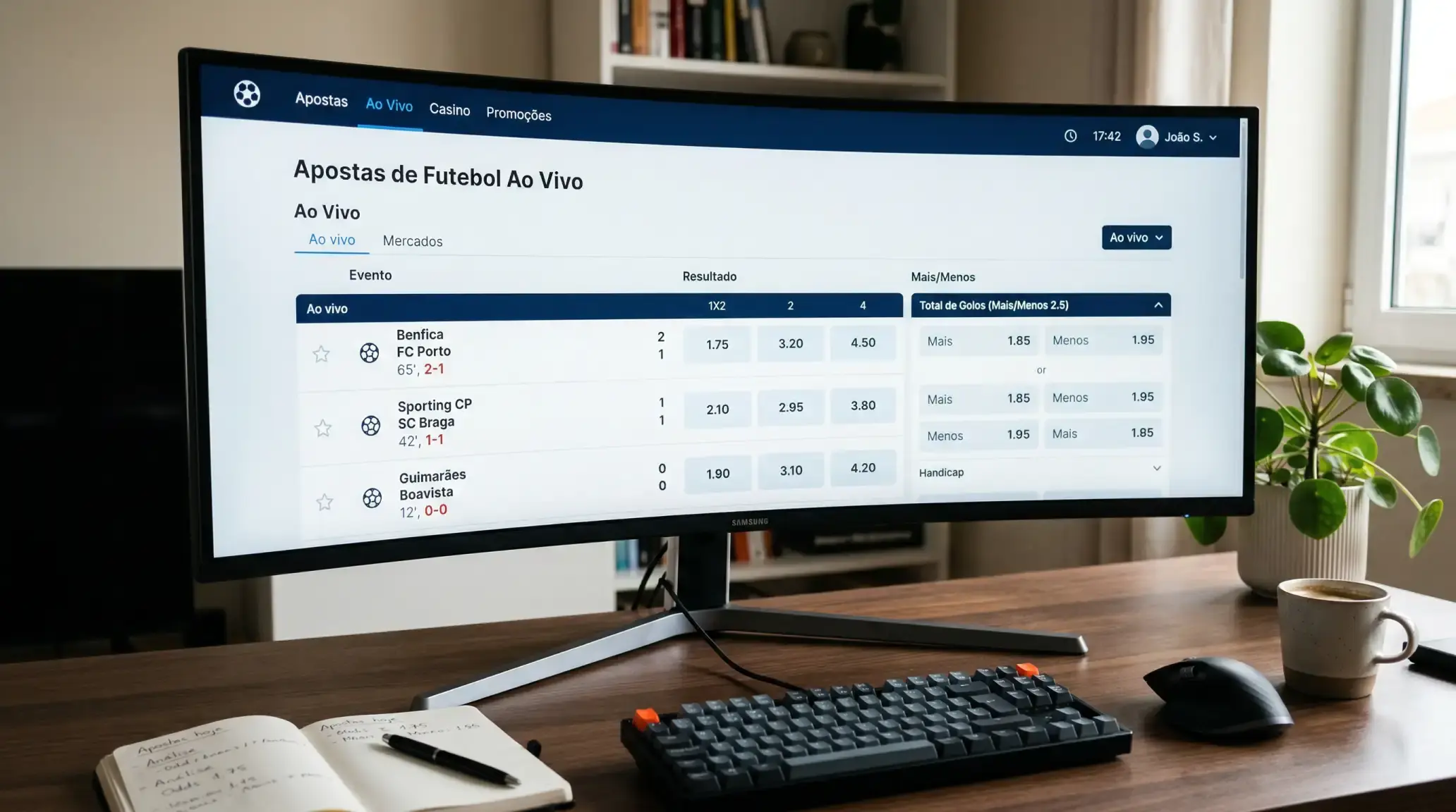 Ecrã de computador com a plataforma Betano Portugal aberta na secção de apostas desportivas