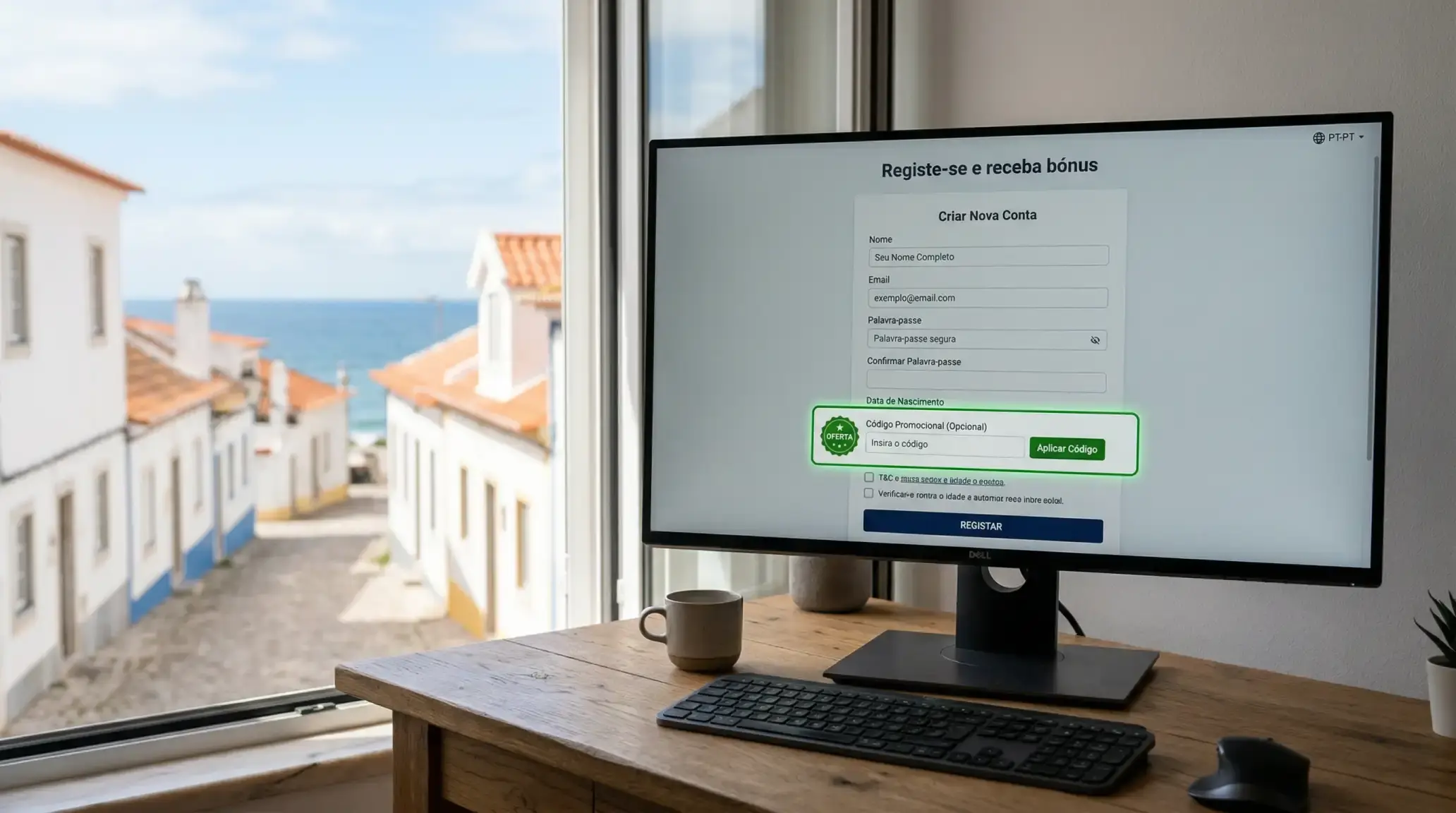 Ecrã de registo da Solverde Online com campo de código promocional visível