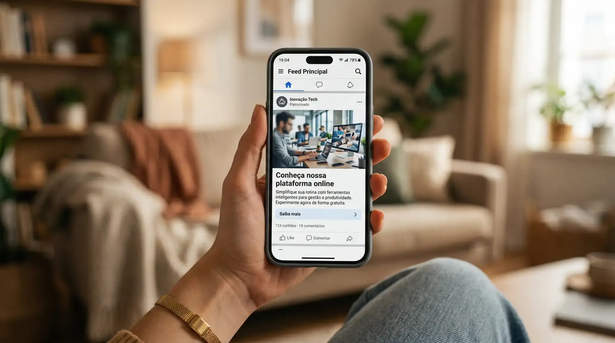 Ecrã de telemóvel com publicação de rede social a promover uma plataforma de apostas