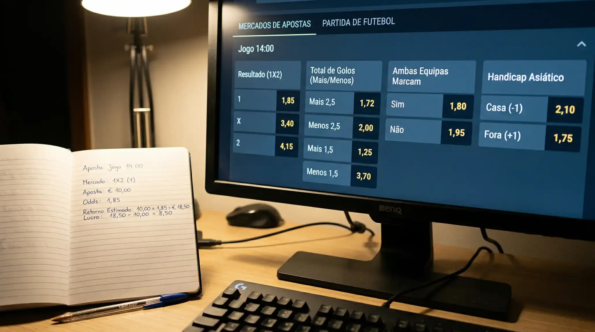Ecrã com cotações decimais de um jogo de futebol numa casa de apostas portuguesa