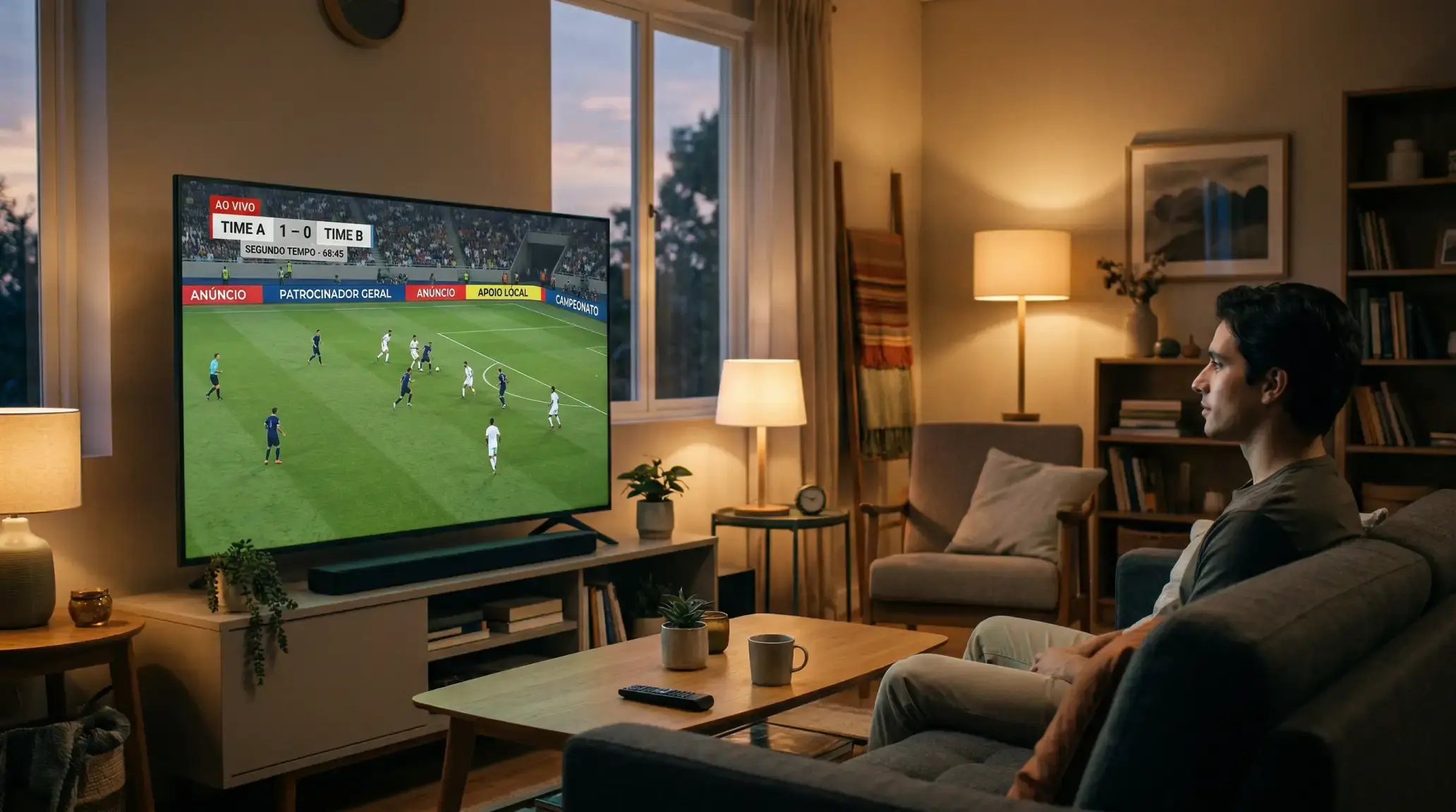 Televisão a exibir um anúncio de apostas desportivas durante um jogo de futebol em Portugal