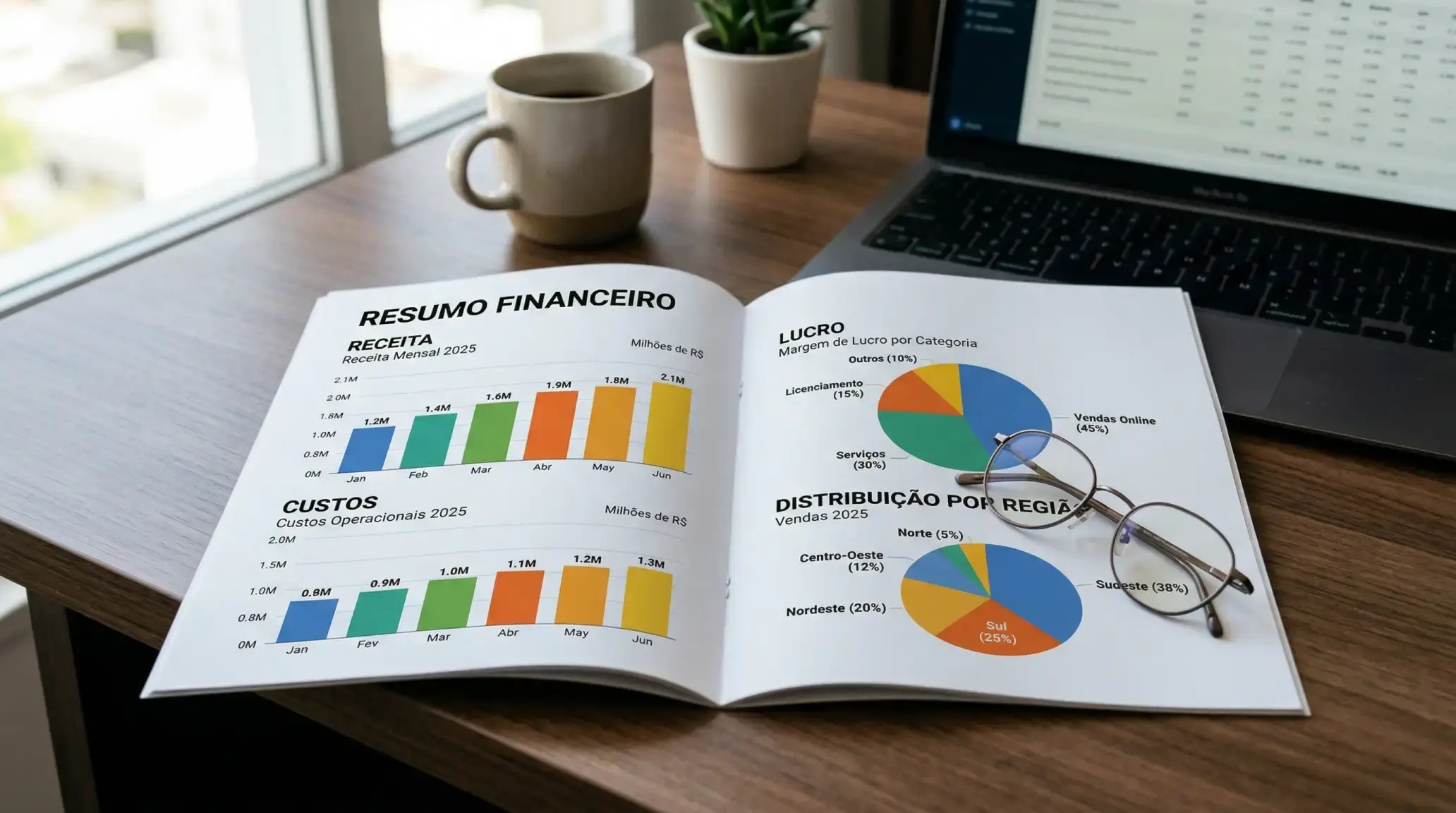 Relatório financeiro com gráficos de receitas do mercado de jogo online em Portugal